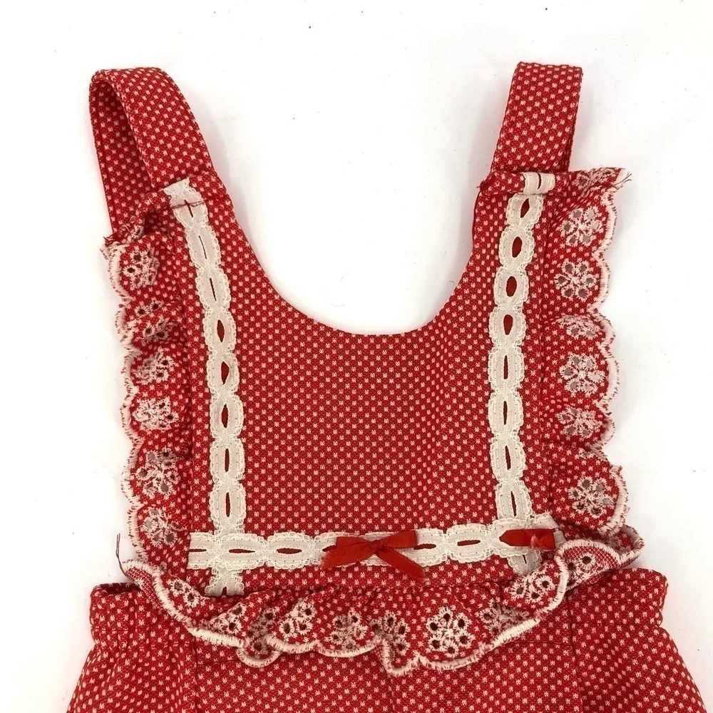 Vintage 1970’s Carter’s Overalls Ruffle Bib Jumper Polka Dot Lace Red 18 Months